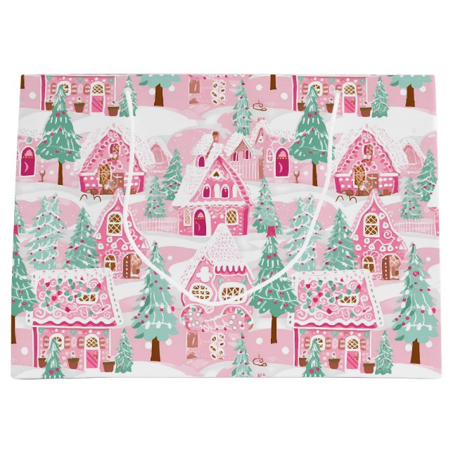 Sweet Pastel Pink Gingerbread Village Weihnachten Große Geschenktüte (Vorderseite)