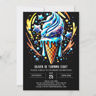 Sweet Pastel Watercolor Boy Ice Cream Geburtstag Einladung