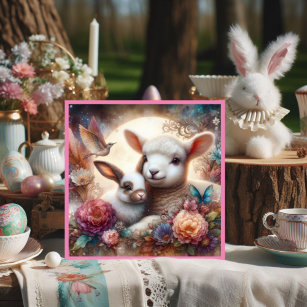 Sweet Pastel Watercolor Lamm Bunny Blume Feiertagskarte