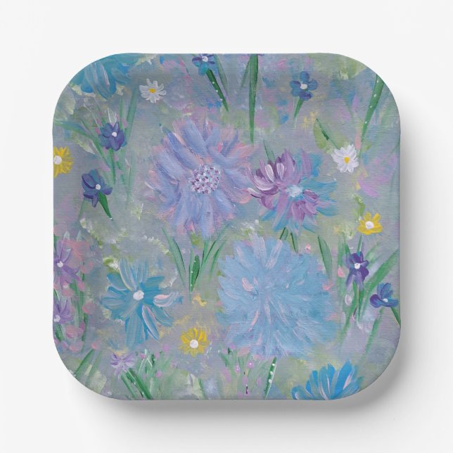 Sweet Pea Floral, 7" Square Paper Plate Pappteller (Vorderseite)