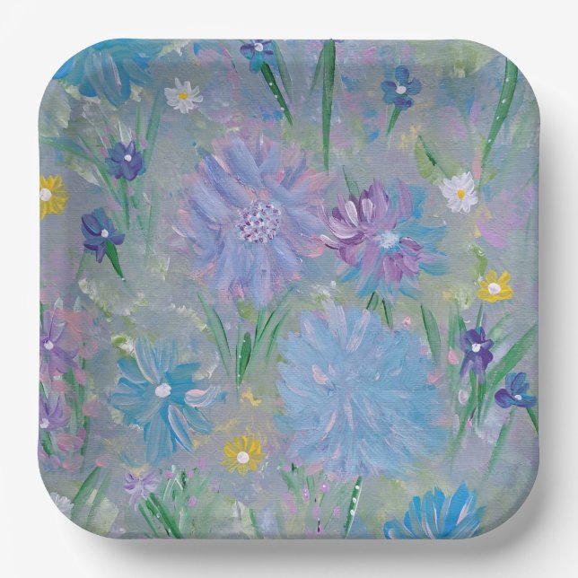 Sweet Pea Floral, 9" Square Paper Plate Pappteller (Vorderseite)