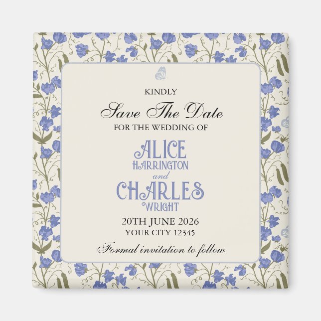 Sweet Pea Floral Blue und Cream Magnet (Vorne)