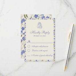 Sweet Pea Floral Blue und Cream RSVP Karte