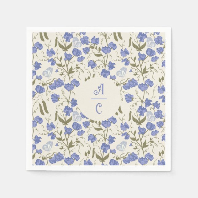 Sweet Pea Floral Blue und Cream Serviette (Vorderseite)