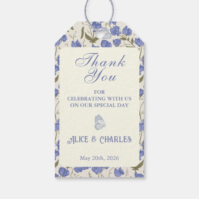Sweet Pea Floral Blue und Cream Vielen Dank für Ih Geschenkanhänger (Rückseite)