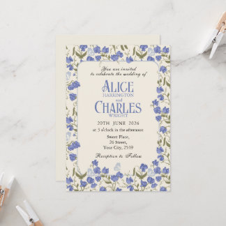 Sweet Pea Floral Blue und Cream Weditation Einladung