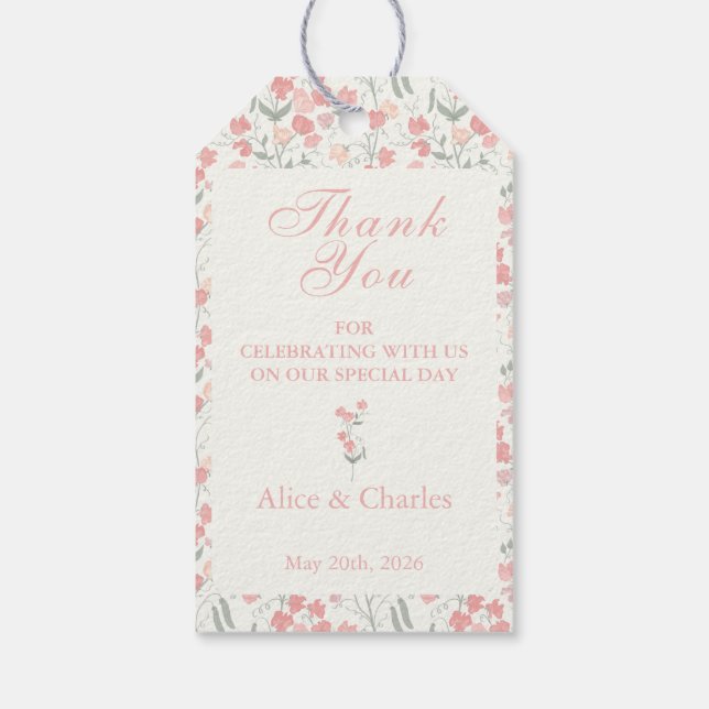 Sweet Pea Floral Pink und Creme Danke für Ihre Hoc Geschenkanhänger (Rückseite)