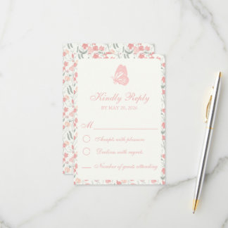 Sweet Pea Floral Pink und Creme RSVP Karte