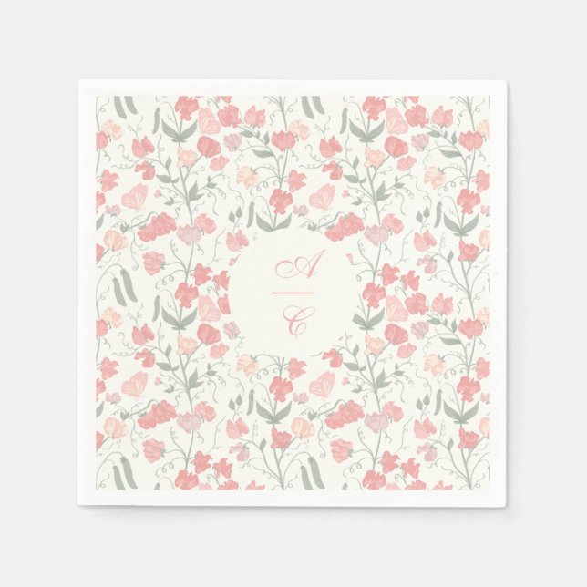 Sweet Pea Floral Pink und Creme Serviette (Vorderseite)