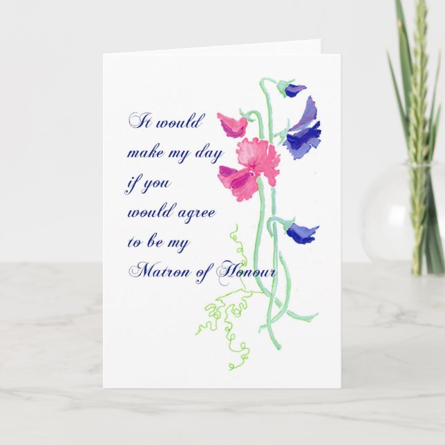 Sweet Pea Matron of Honor Request Card Einladung (Vorderseite)