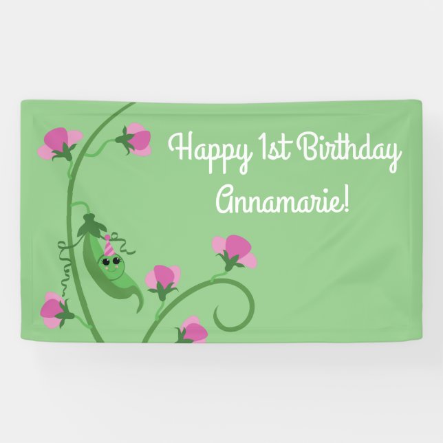 Sweet Pea Niedlich 1. Geburtstag Party Banner (Horizontal)