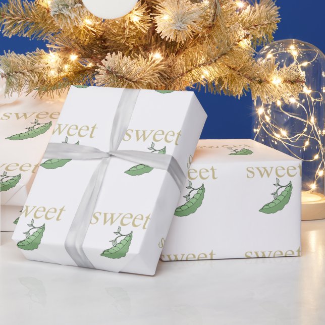 Sweet Pea Personality Gold Text Green Pea Pod Geschenkpapier (Feiertage)