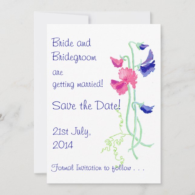 Sweet Pea Pink and Blue 'Save the Date' Card Save The Date (Vorderseite)