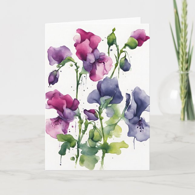 Sweet Pea - Watercolor flowers Karte (Vorderseite)
