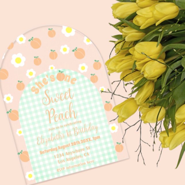 Sweet Peach 1. Geburtstag Acryleinladungen (Von Creator hochgeladen)