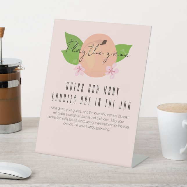 Sweet Peach Baby Dusche Schätzung wie viele Spiel Sockelschild (In SItu)