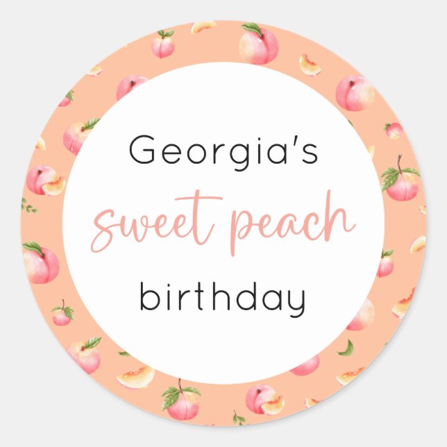 Sweet Peach Birthday Runder Aufkleber (Vorderseite)