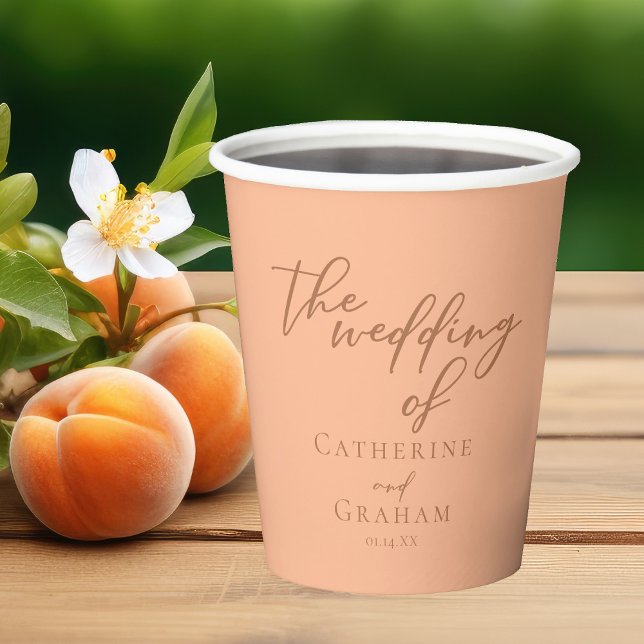Sweet Peach Minimalistisch Script Summer Wedding Pappbecher (Von Creator hochgeladen)