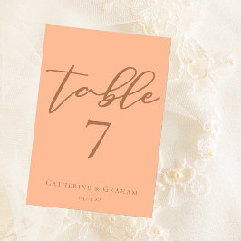 Sweet Peach Minimalistisch Script Summer Wedding Tischnummer