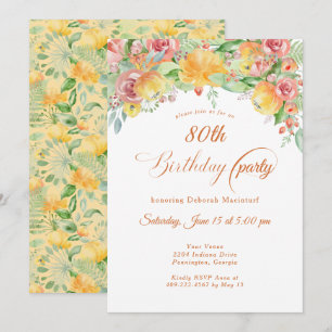 Sweet Peach Rose Floral 80. Einladung