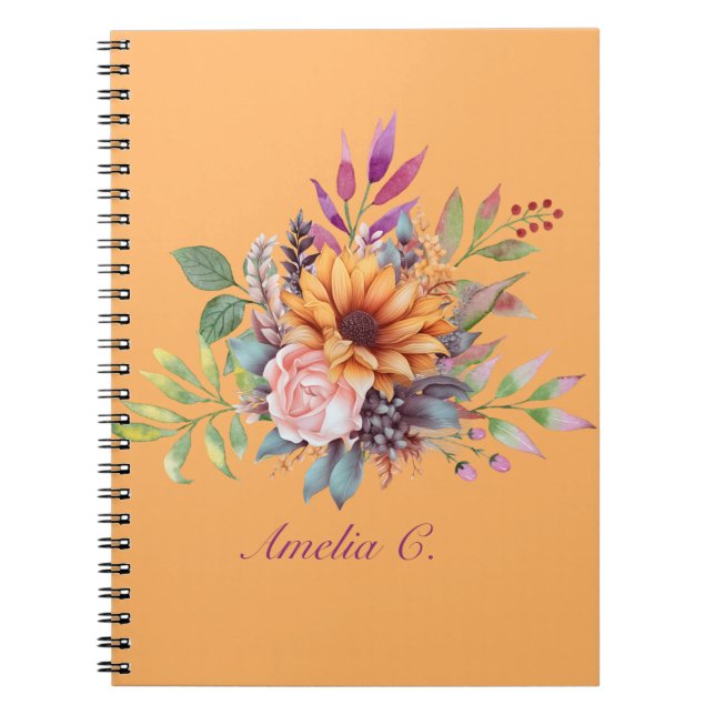 Sweet Peach Tone Watercolor Floral Notebook Notizblock (Vorderseite)