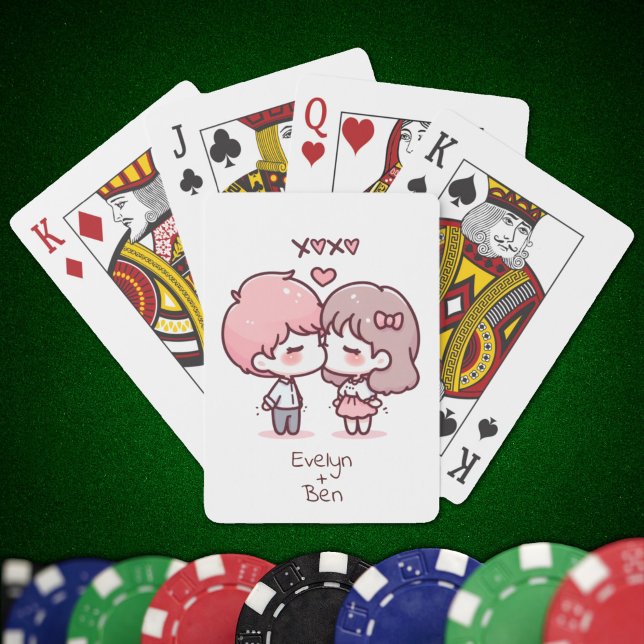 Sweet Personalisiert Chibi-Style Kissing Couple Spielkarten (Sweet Personalized Chibi-Style Kissing Couple Playing Cards)