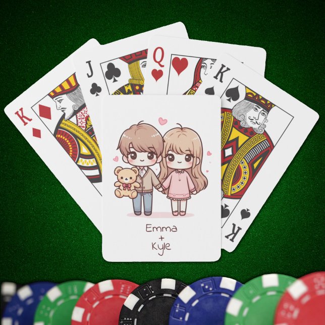 Sweet Personalisiert Chibi Style Teddy Bear Couple Spielkarten (Sweet Personalized Chibi-Style Teddy Bear Couple Playing Cards)