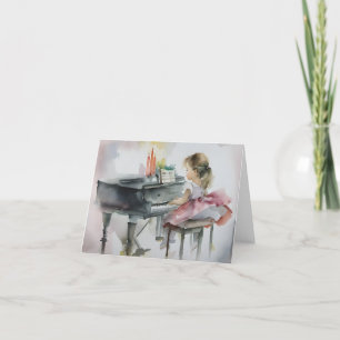 Sweet Pianist Little Girl spielt Klavierkarte Dankeskarte