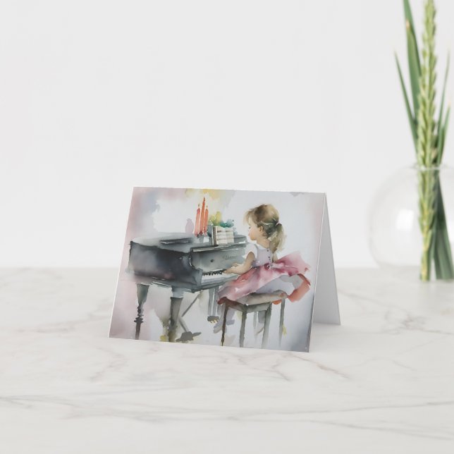 Sweet Pianist Little Girl spielt Klavierkarte Dankeskarte (Vorderseite)