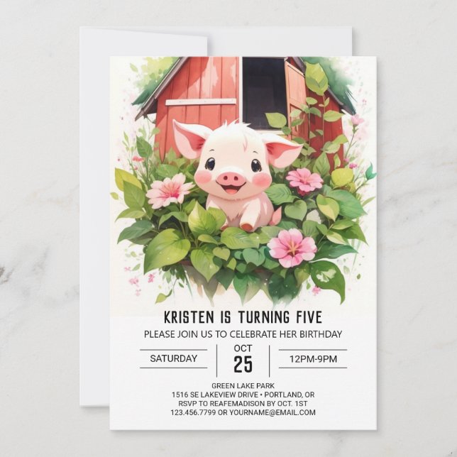 Sweet Piglet's Boho Girl Birthday Einladung (Vorderseite)
