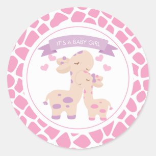 Sweet Pink Baby Girl Giraffe Jungle Baby Dusche Runder Aufkleber