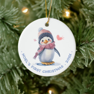 Sweet Pink Baby Penguin   Die erste Weihnacht des  Keramik Ornament