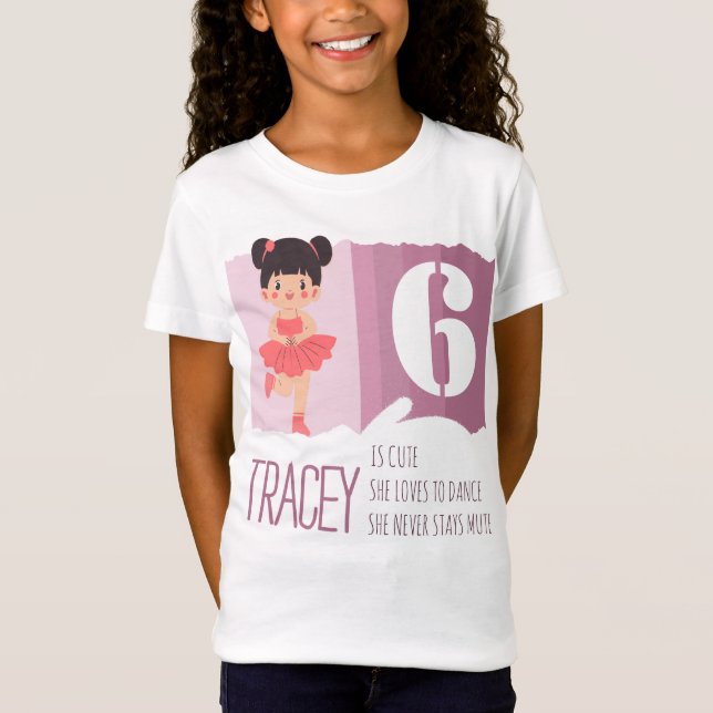 Sweet Pink Ballet 6th Birthday Girl Design Rhyme T-Shirt (Vorderseite)