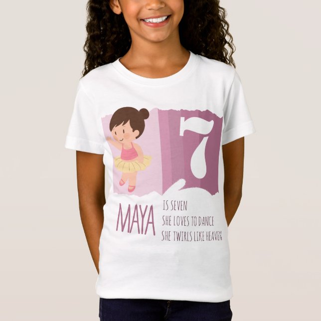 Sweet Pink Ballet 7th Birthday Girl Design Rhyme T-Shirt (Vorderseite)