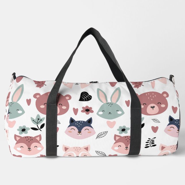 Sweet Pink Bear Fox And Bunny Forest Duffle Bag (Vorderseite)