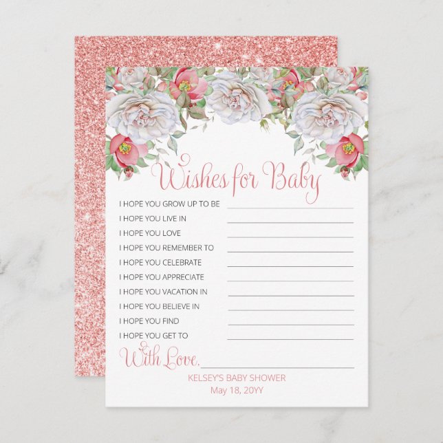Sweet Pink Blooms Pink Girl Dusche Wünsche für Bab Mitteilungskarte (Vorne/Hinten)