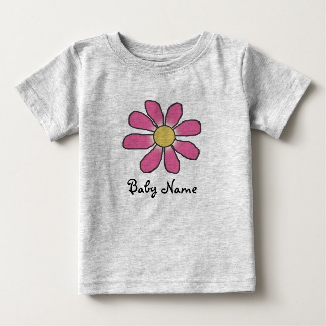 Sweet Pink Blume mit dem Namen des Babys Baby T-shirt (Vorderseite)