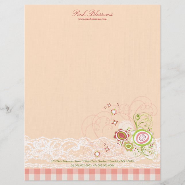 Sweet Pink Blumenblüten Karo Chic Lace Business Briefbogen (Vorderseite)