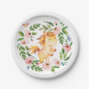 Sweet Pink Blumenpony Pferde Baby Showday Pappteller