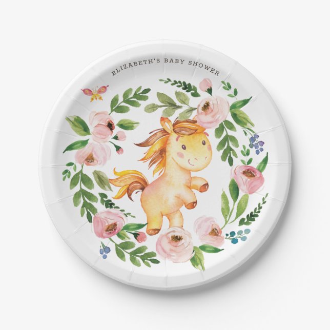 Sweet Pink Blumenpony Pferde Baby Showday Pappteller (Vorderseite)