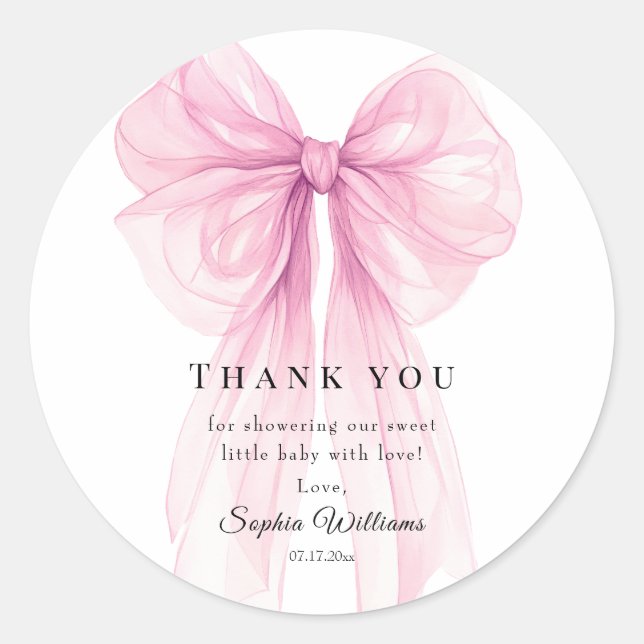 Sweet Pink Bow Party Stickers - Watercolor Ribbon  (Vorderseite)