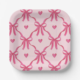 Sweet Pink Bows Paper Plate Pappteller