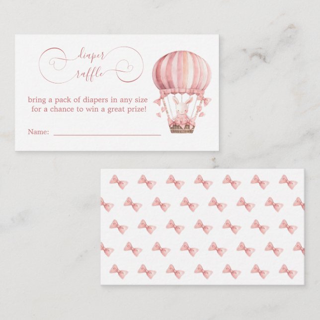 Sweet Pink Bunny in Balloon Diaper Raffle Begleitkarte (Vorne/Hinten)