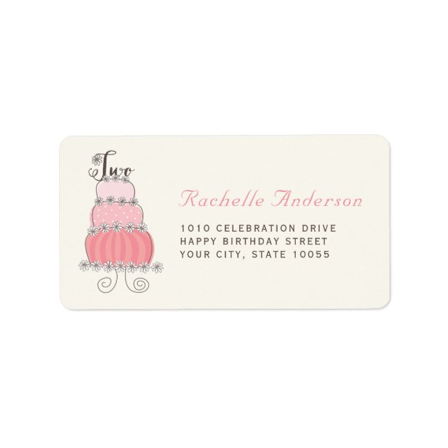 Sweet Pink Cake Two Girl Party Labels Adressaufkleber (Vorne)