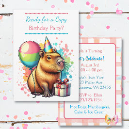 Sweet Pink Capybara Themed Girl's Birthday Party Einladung