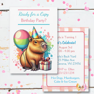 Sweet Pink Capybara Themed Girl's Birthday Party Einladung