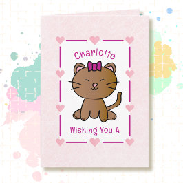 Sweet Pink Cat Cartoon Adorable Kitten Geburtstag Karte