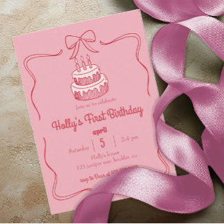 Sweet Pink Coquette Bow 1. Geburtstagskuchen Einladung