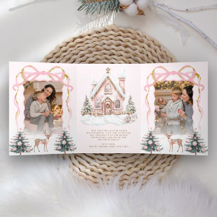 Sweet Pink Coquette Bow Christmas Wonderland Foto Dreifach Gefaltete Urlaubskarte