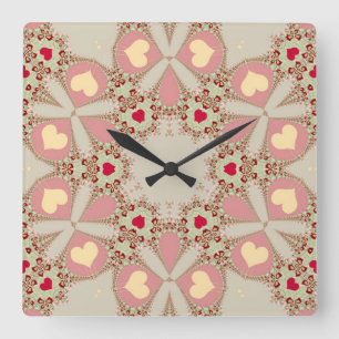 Sweet Pink Country Love Hearts  Wall Clock Quadratische Wanduhr